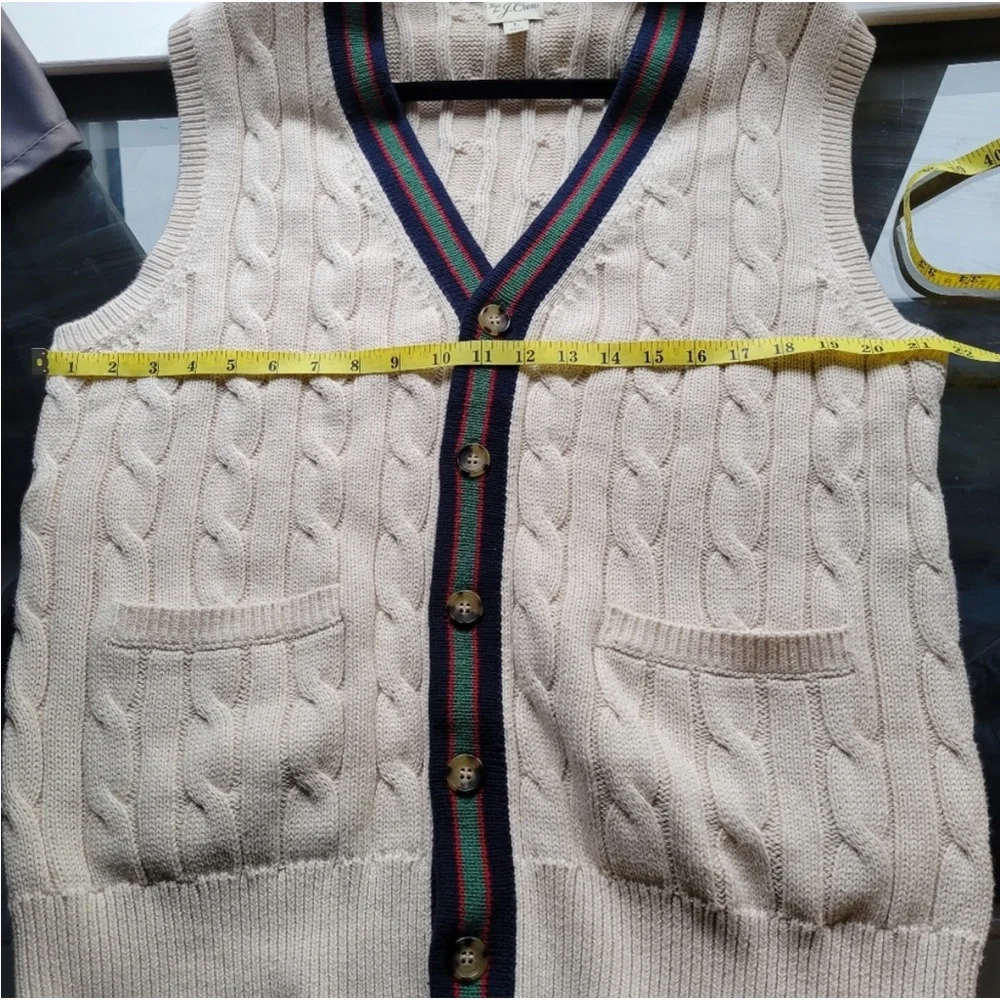 J. Crew Men's Cable Knit Varsity Sweater Vest - Size (L) - Excellent Condition - Picture 8 of 10
